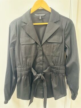 White House Black Market Black Utility Tie-Waist Jacket with Flap Pockets